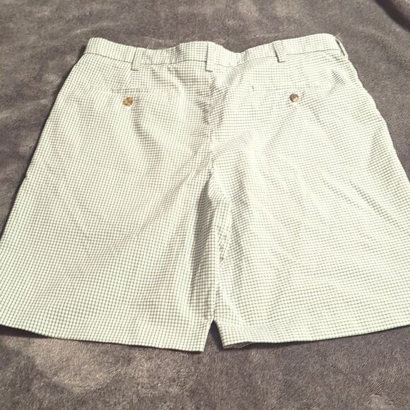 IZOD GOLF Mens Flat Front Saltwater SHORTS Size 38 Green Checked Xtreme Function - Picture 2 of 5